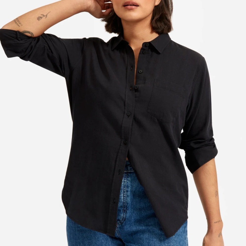 Everlane The Double-Gauze Relaxed Shirt Button Down Cotton Washed Black 4